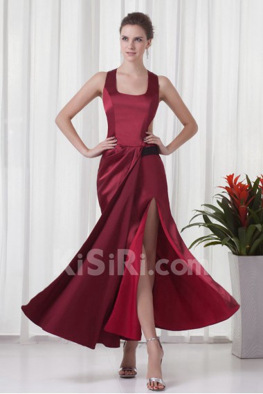 Satin Square Sheath Ankle-Length Dress