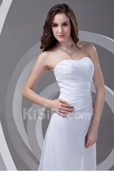 Chiffon Strapless A Line Dress with Gathered Ruched Bodice