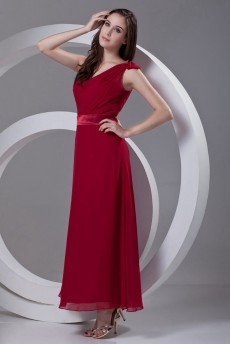 Chiffon Asymmetrical A Line Ankle-Length Dress with Sash