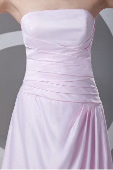 Satin Strapless A Line Dress with Directionally Ruched Bodice