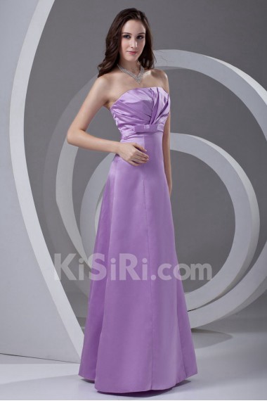 Satin Straps A Line Dress with Gathered Ruched Bodice