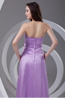 Satin Straps A Line Dress with Gathered Ruched Bodice