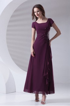 Chiffon Square A Line Ankle-Length Dress with Embroidery