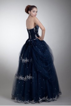 Satin and Net Sweetheart Ball Gown with Embroidery
