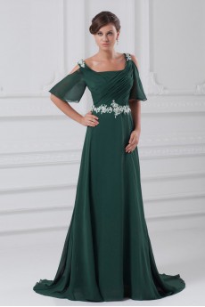 Chiffon Straps Column Dress with Embroidery