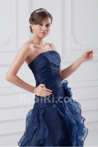 Organza Strapless A Line Dress with Hand-made Flower