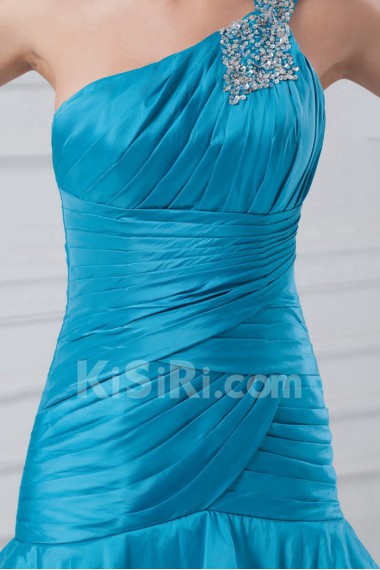 Taffeta Asymmetrical Sheath Dress with Embroidery