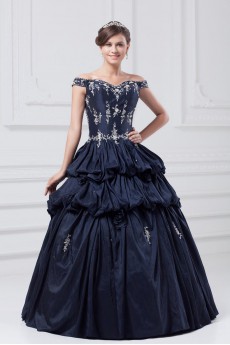 Taffeta Off-the-Shoulder Ball Gown with Embroidery