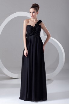 Chiffon One Shoulder Empire Dress with Hand-made Flowers