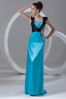 Chiffon and Satin Straps Column Dress with Embroidery