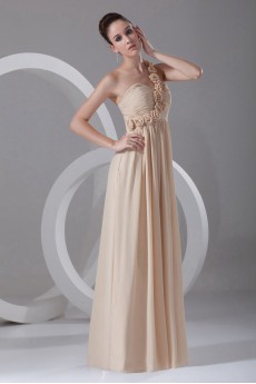 Chiffon One Shoulder Empire Dress with Embroidery