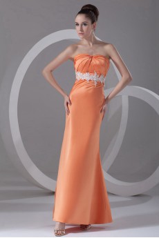Satin Strapless Ankle-Length Column Dress with Embroidery