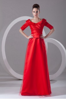 Satin and Net Portrait A Line Dress with Half-Sleeves
