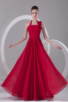 Chiffon Halter Long Dress In Red