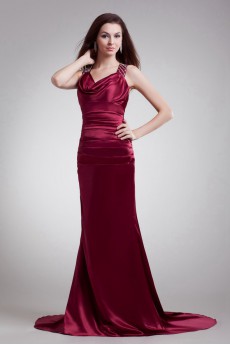 Satin Straps Column Dress with Embroidery