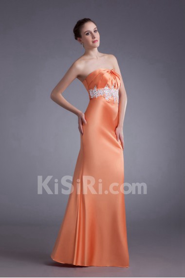 Satin Strapless Sheath Dress with Embroidery