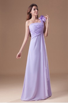 Chiffon One Shoulder Column Dress with Hand-made Flowers