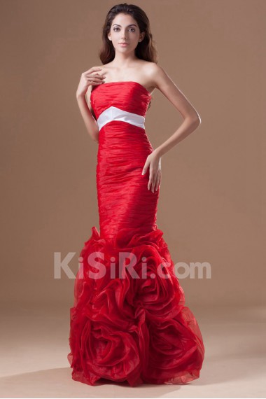 Organza Strapless Sheath Dress with Directionally Ruched Bodice