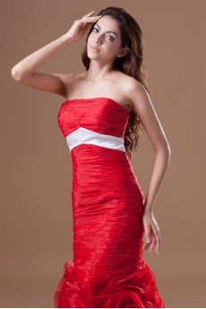 Organza Strapless Sheath Dress with Directionally Ruched Bodice