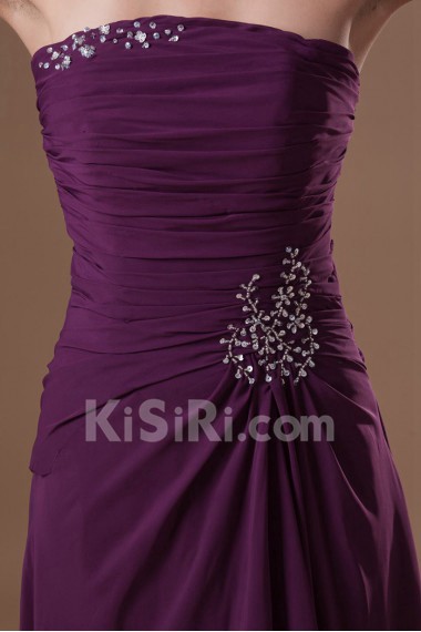 Chiffon Strapless Column Dress with Embroidery