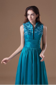Taffeta V-Neck Dress with Embroidery