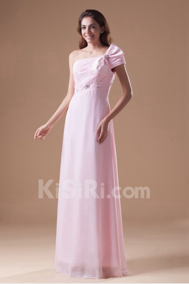 Chiffon One Shoulder Column Dress with Embroidery