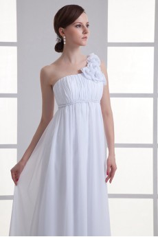 Chiffon One Shoulder Empire Gown with Hand-made Flowers