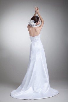Satin Halter Empire Gown with Embroidery