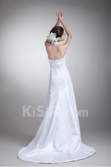 Satin Halter Empire Gown with Embroidery