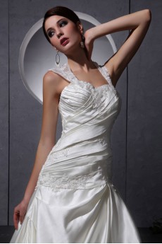 Yarn Satin Sweetheart A-Line Dress with Embroidery and Ruffle