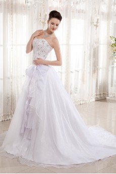 Organza and Charmeuse Sweetheart A-Line Dress with Embroidery