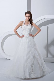 Satin and Tulle Sweetheart A-Line Dress with Embroidery