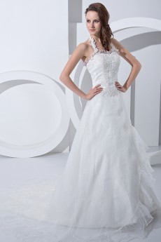 Satin and Tulle Sweetheart A-Line Dress with Embroidery