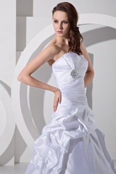 Satin Sweetheart A-Line Dress with Ruffle Embroidery