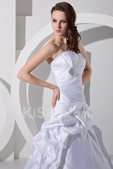 Satin Sweetheart A-Line Dress with Ruffle Embroidery