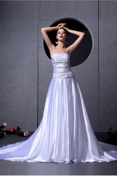 Satin Strapless A-Line Dress with Beaded Ruffle