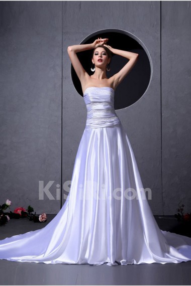 Satin Strapless A-Line Dress with Beaded Ruffle