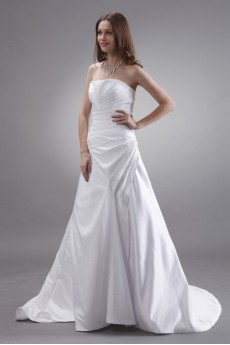 Satin Strapless A-Line Dress with Beaded
