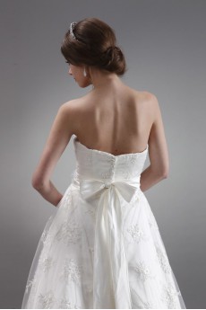 Satin and Lace Sweetheart A-Line Dress with Embroidery
