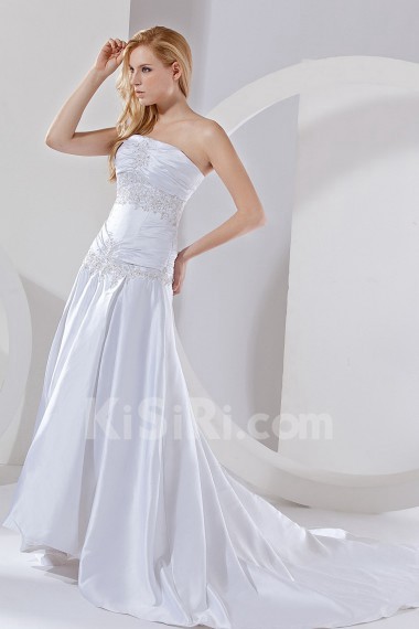 Satin Strapless A-Line Dress with Embroidery 