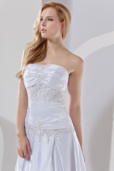 Satin Strapless A-Line Dress with Embroidery 