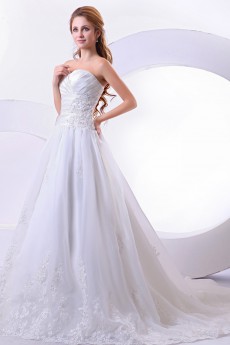 Satin and Organza Sweetheart Floor Length A-Line Dress with Embroidery 