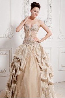 Organza and Satin Sweetheart Ball Gown with Beaded and Ruffle