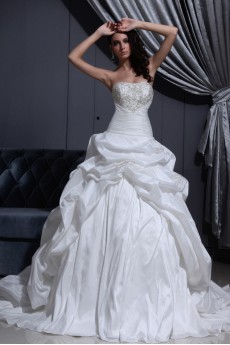 Taffeta Scoop Neckline Ball Gown with Embroidery and Ruffle