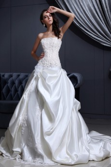 Satin and Lace Strapless Ball Gown