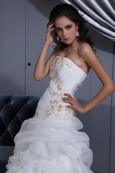 Satin and Organza Strapless A-line Dress with Beaded
