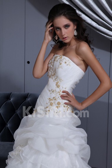 Satin and Organza Strapless A-line Dress with Beaded