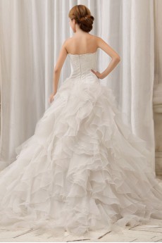Organza and Lace Strapless A-line Dress