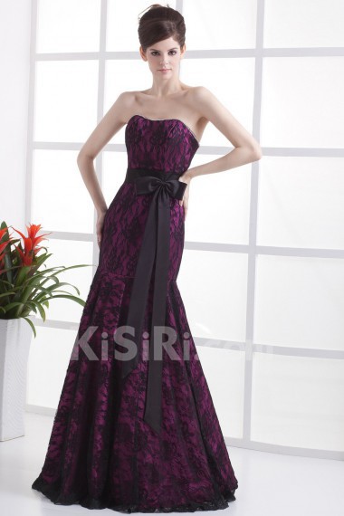 Satin and Lace Scoop Neckline Floor Length Mermaid Dress with Beaded
