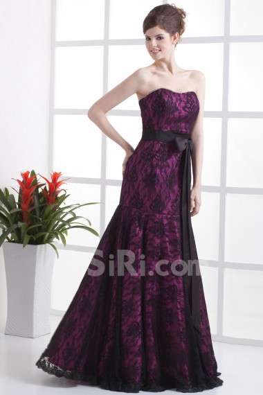 Satin and Lace Scoop Neckline Floor Length Mermaid Dress with Beaded